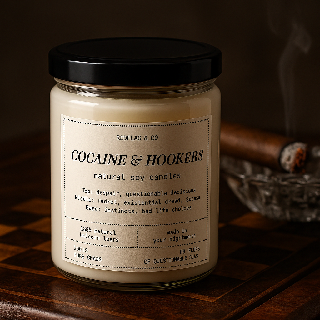 "Cocaine & Hookers" scented soy candle - Coconut Cream and Cardamom