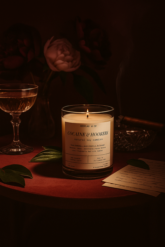 "Cocaine & Hookers" scented soy candle - Coconut Cream and Cardamom